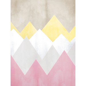 Komar Wandbild mit abstraktem Bergmotiv in Gelb, Weiß und Rosa, 30x40 cm.