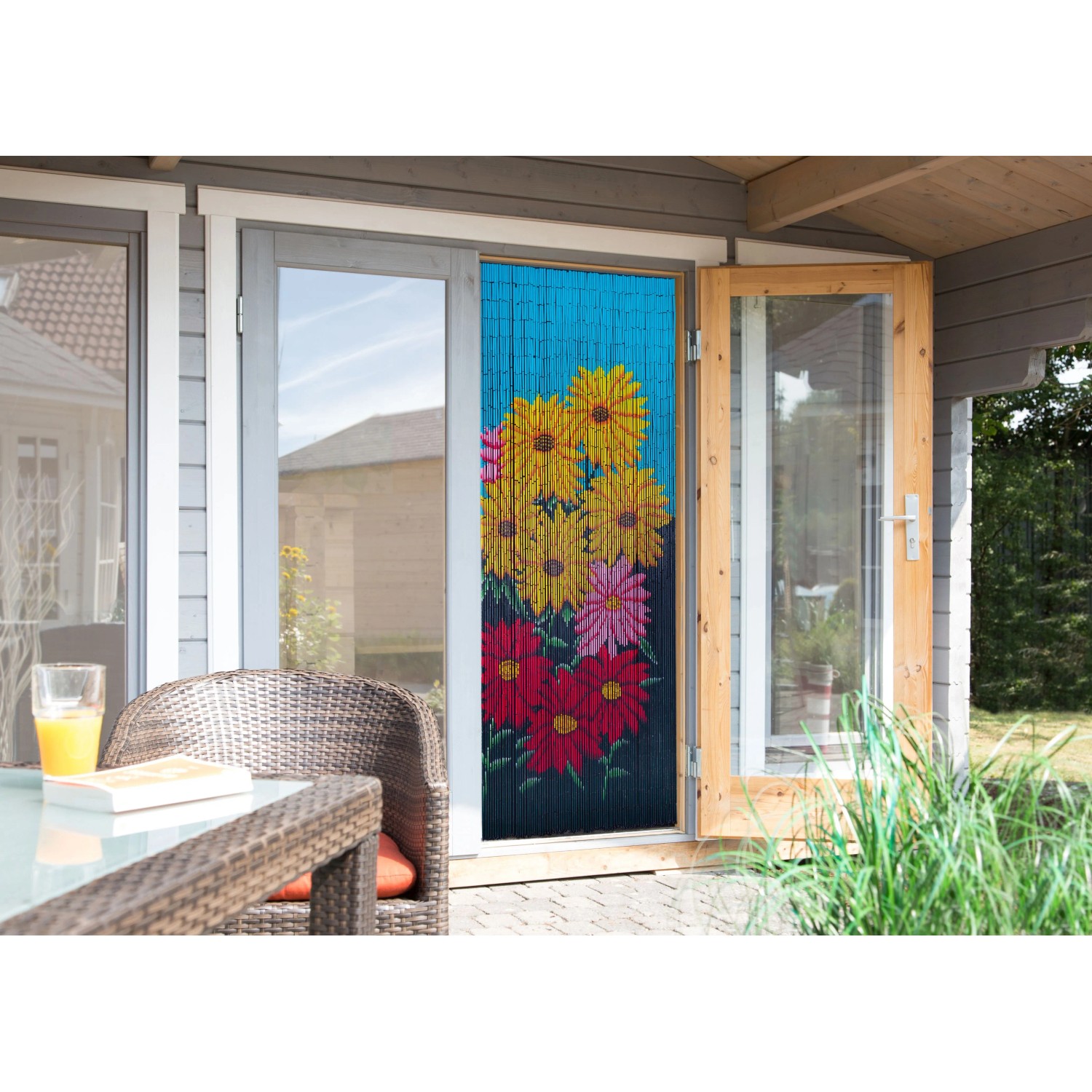 Conacord Türvorhang Flowers, 90x200cm, Bambus, mit Blumenmuster als Raumteiler.