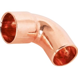Löt-Winkel aus Kupfer, Ø 15 mm, 90-Grad-Bogen für Kupferrohr-Verbindungen.