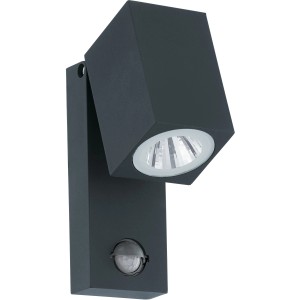 Moderne, anthrazitfarbene LED-Außenwandleuchte mit Sensor. 5 W, 650 lm, warmweißes Licht.