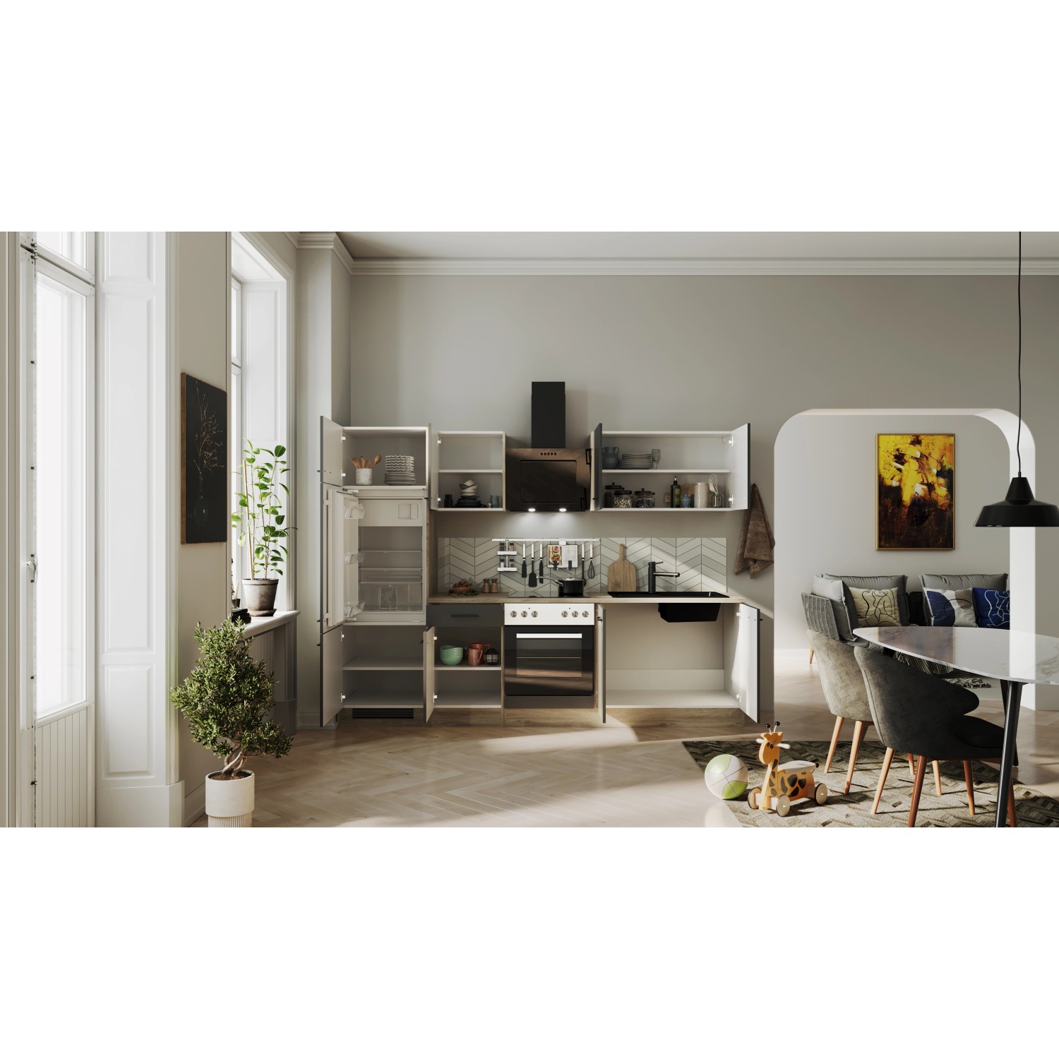 Flex-Well Exclusiv Küchenzeile Capri 270 cm Schwarz Matt-Endgrain Oak_4