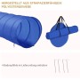 Blauer Hunde-Agility-Tunnel aus strapazierfähigem Polyestergewebe, zusammengeklappt in Tragetasche, mit 4 Bodenpfählen für Training.