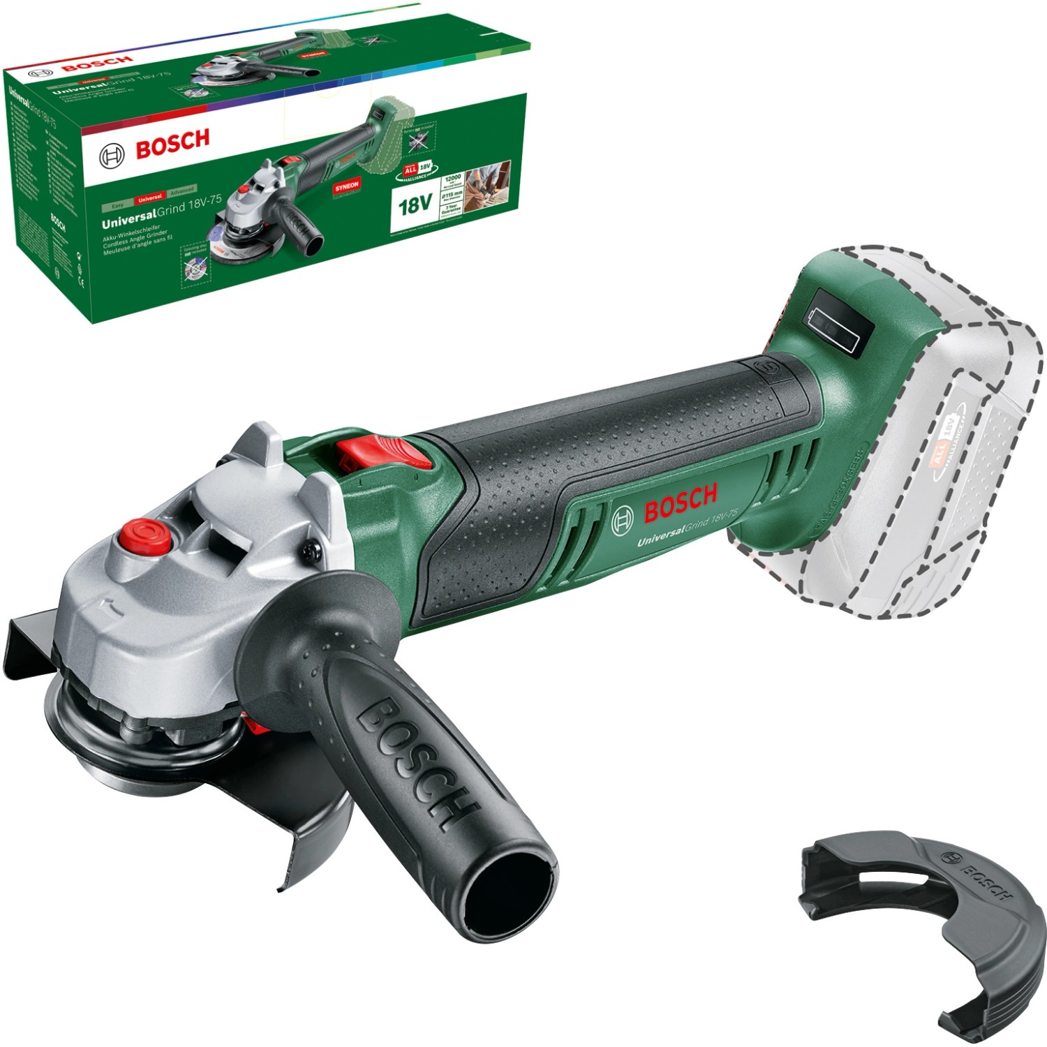 Bosch Akku-Winkelschleifer UniversalGrind 18V-75 Solo, 115 mm Scheibe, ohne Akku.