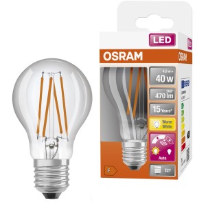 Osram LED-Speziallampe E27 Kolbenform, 4,9W, mit Tageslichtsensor.