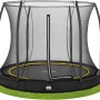 Schwarzes Salta Comfort Edition Bodentrampolin ø 305 cm mit Sicherheitsnetz im Garten.