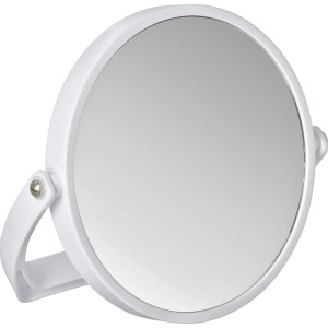 Wenko Kosmetikspiegel Noale, weiß, mit 5-fach Vergrößerung und Standfuß.