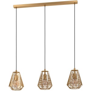 Goldfarbene Eglo Hängeleuchte Stype mit 3 Lampenschirmen im Vintage Design.