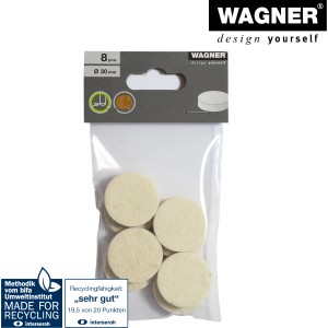 Wagner Filzgleiter, selbstklebend, Ø 30mm, 8er-Set, weiß. Möbelgleiter für schonenden Oberflächenschutz.