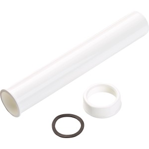 Weißes Siphon Verstellrohr (Ø 40 mm) mit Dichtung und Überwurfmutter für Waschbecken.