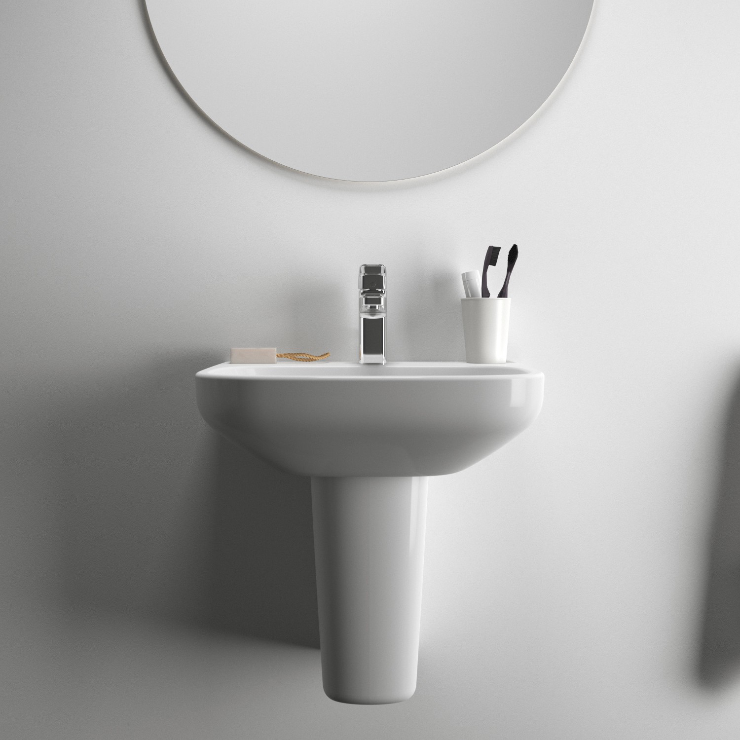 Ideal Standard Ceraplan Waschtischarmatur Chrom H90 auf einem weißen Waschbecken.