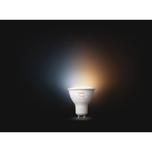 Philips Hue GU10 LED-Spot, White Ambiance, mit warmweißem und kaltweißem Licht.