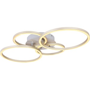 Moderne Globo Deckenleuchte Kendy in Nickel Matt mit verschlungenen LED-Ringen.