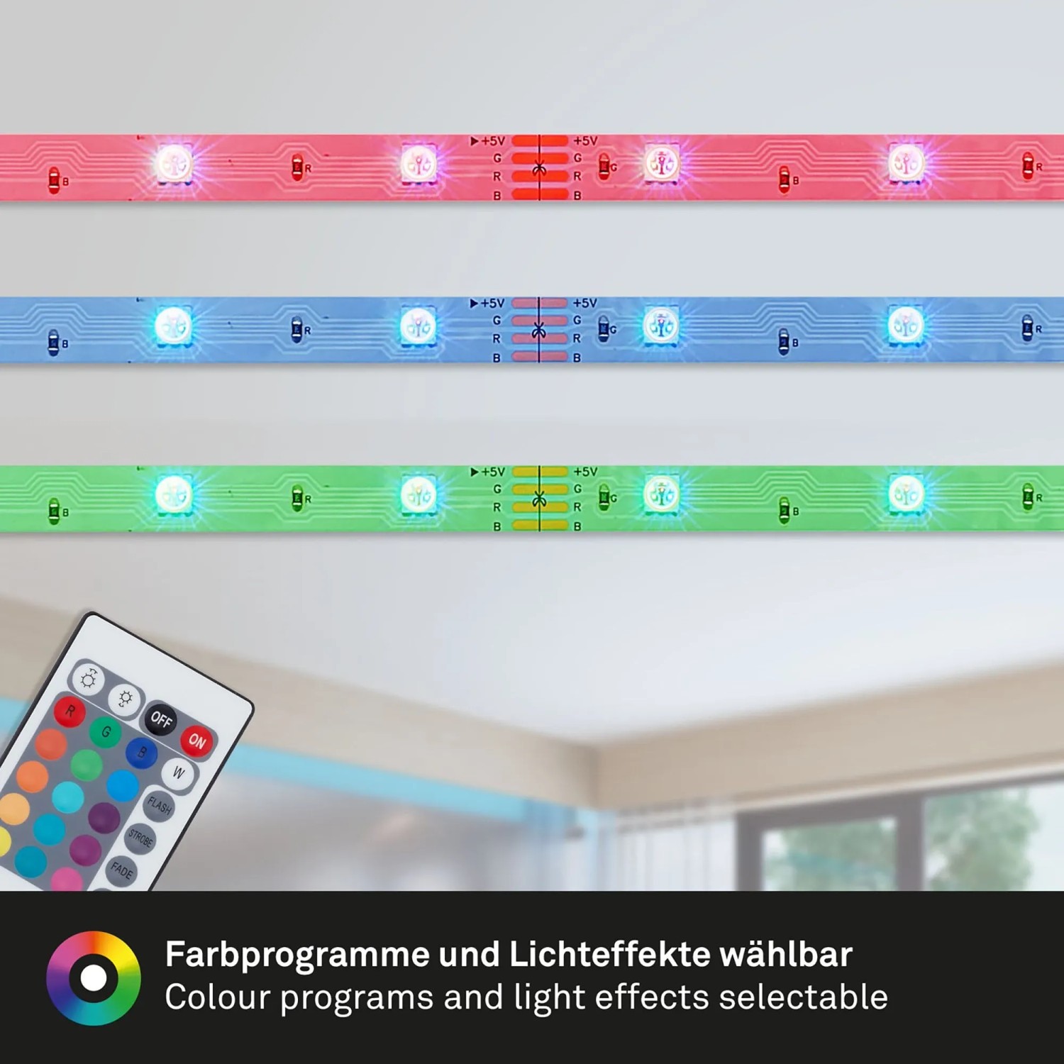 RGB LED-Strip für Außen mit Fernbedienung, verschiedene Farben und Dimmfunktion, 10 m