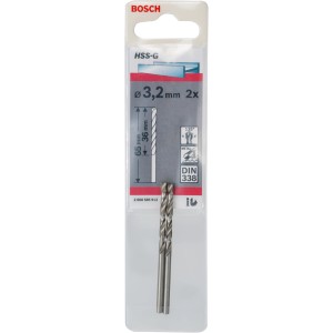 Bosch Metallbohrer Pro HSS-G, 3,2 mm, 2er-Pack. Spiralbohrer für Stahl, Metallbohrer.