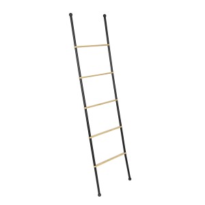 WENKO Handtuchleiter Bambusa aus Bambus und schwarzem Stahl, 5 Sprossen.
