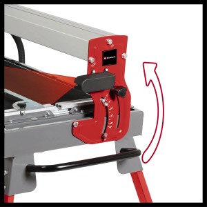 Einhell TE-TC 920 UL Radial-Fliesenschneider: Detailaufnahme der Winkeleinstellung für präzise Schnitte.