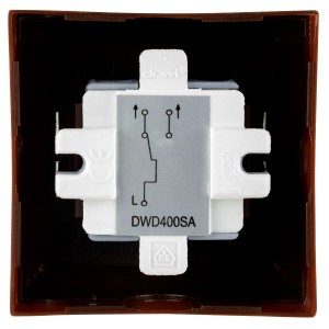 REV Ritter A/W-Schalter PlanoLuxe Braun, Detailansicht der Rückseite mit Schaltschema.