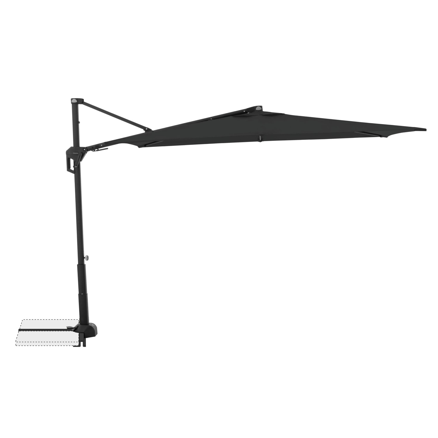 Rechteckiger, anthrazitfarbener Doppler Balkonschirm Active Green Edition, 240x135 cm, mit Standkreuz.