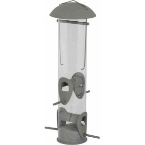 Grauer Siena Garden Vogelfutterspender Feeder mit durchsichtiger Röhre und Aufhängevorrichtung.