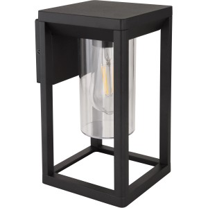 Moderne, schwarze Globo Außenleuchte Candela aus Aluminium mit transparentem Zylinder und LED Leuchtmittel.