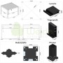 Technische Zeichnung der Weide Deluxe Pergola. Maße, Lamellen, Pfosten, Trägerprofil und Bodenplatte der Aluminium-Konstruktion.