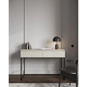Moderner Selsey Bemmi Schminktisch in Greige mit zwei Schubladen und schwarzem Metallgestell.