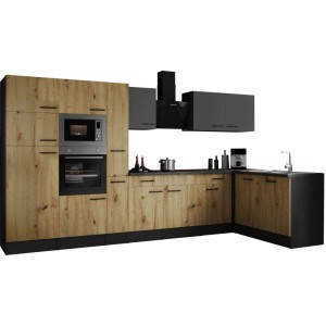 Respekta Winkelküche Oliver 370 cm Artisan Eiche / Grau Matt