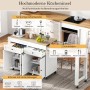 okwish Kücheninsel mit Ausziehfunktion Rollen Schubladen 112-180.5x45x92.2cm Weiß Natur_6