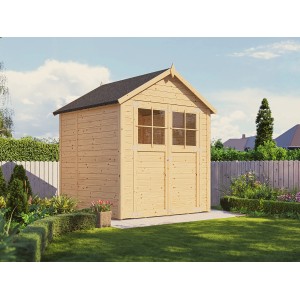 Bertilo Holz-Gartenhaus Osterbek, 181x176 cm, Natur, mit Doppeltür und Lichtausschnitten.