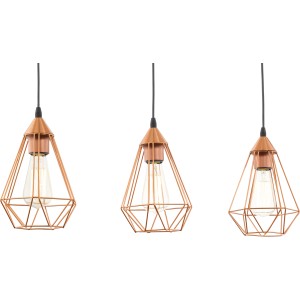 Eglo Tarbes Pendelleuchte, 3-flammig, Kupferfarben, Vintage-Design.