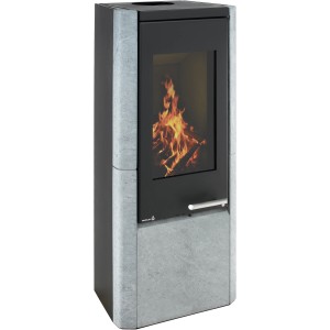 Wamsler Myro Kaminofen, Speckstein schwarz, 8 kW. Zeitbrandofen mit Verkleidung aus Speckstein.