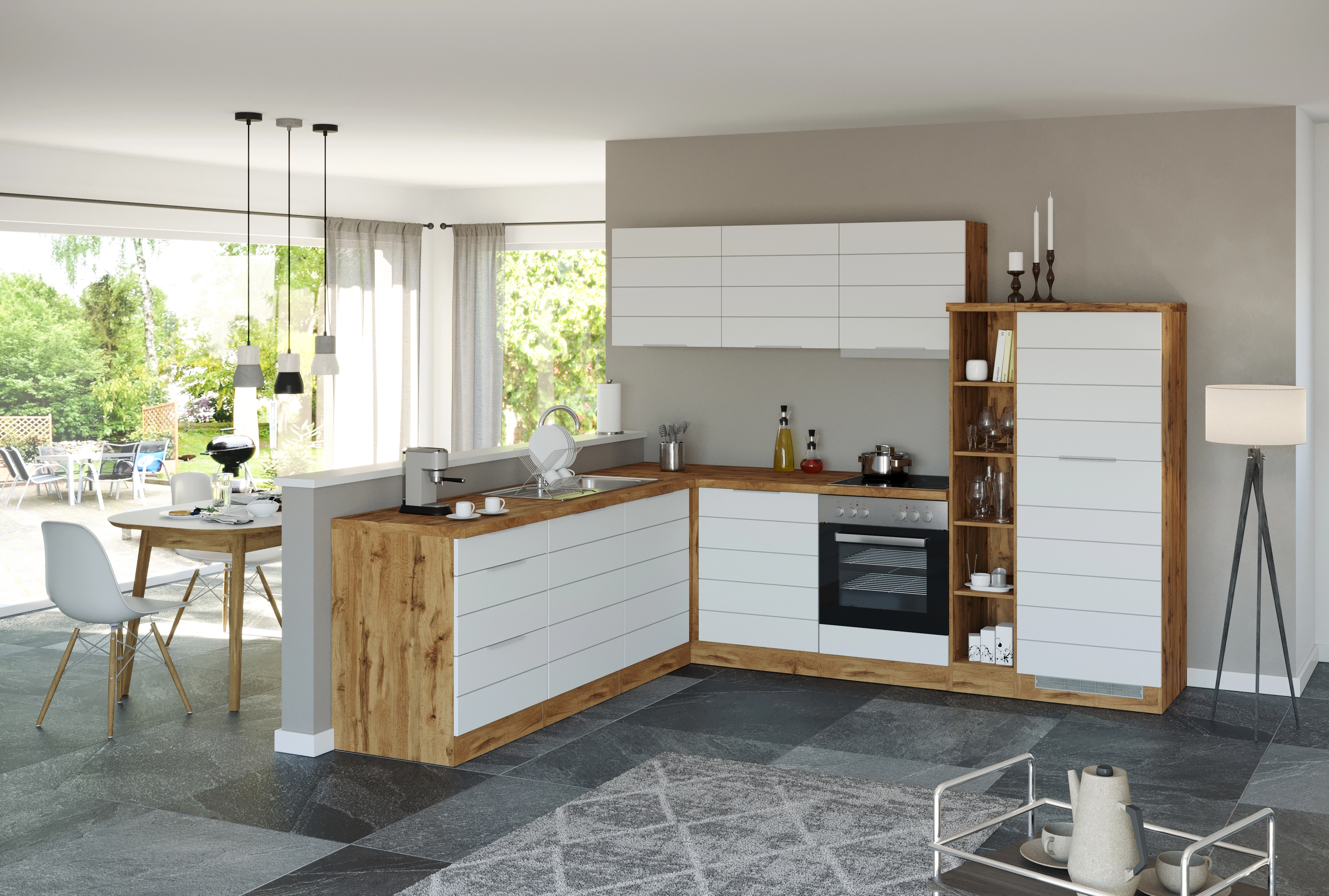 Held Möbel Winkelküche Weiß-Wotaneiche Matt cm ohne bei 270 E-Geräte kaufen - OBI 240 cm