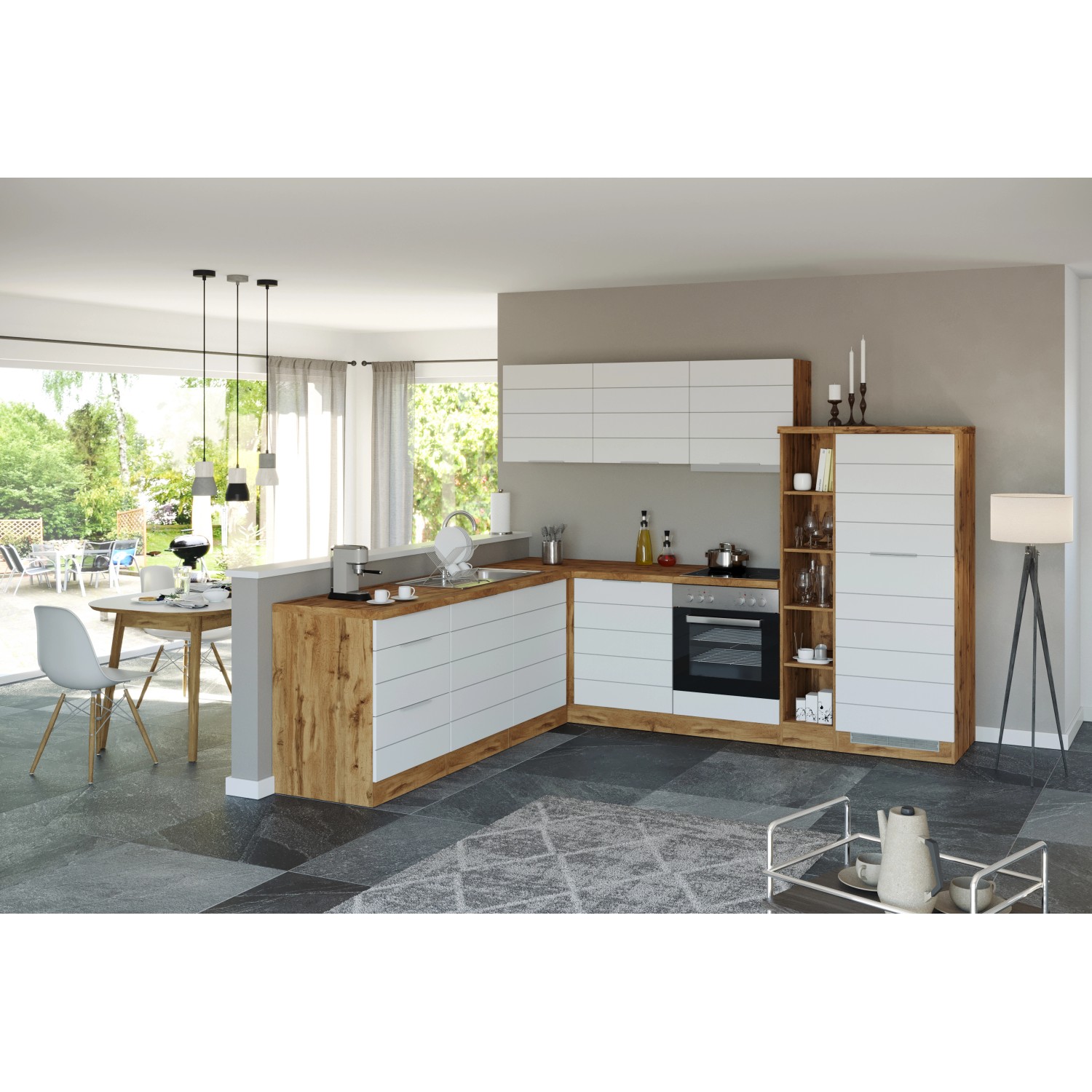 Held Möbel Winkelküche 240 cm - 270 cm Matt Weiß-Wotaneiche ohne E-Geräte  kaufen bei OBI