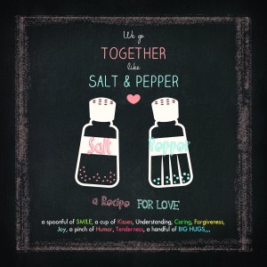 Dekopanel mit Spruch "Salt and Pepper", 30x30 cm, romantisches Motiv für die Wand.