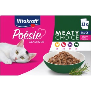 Vitakraft Poesie Classique Meaty Sauce Katzen-Nassfutter, 12x85g Multipack mit Huhn, Ente, Lamm und Wild.