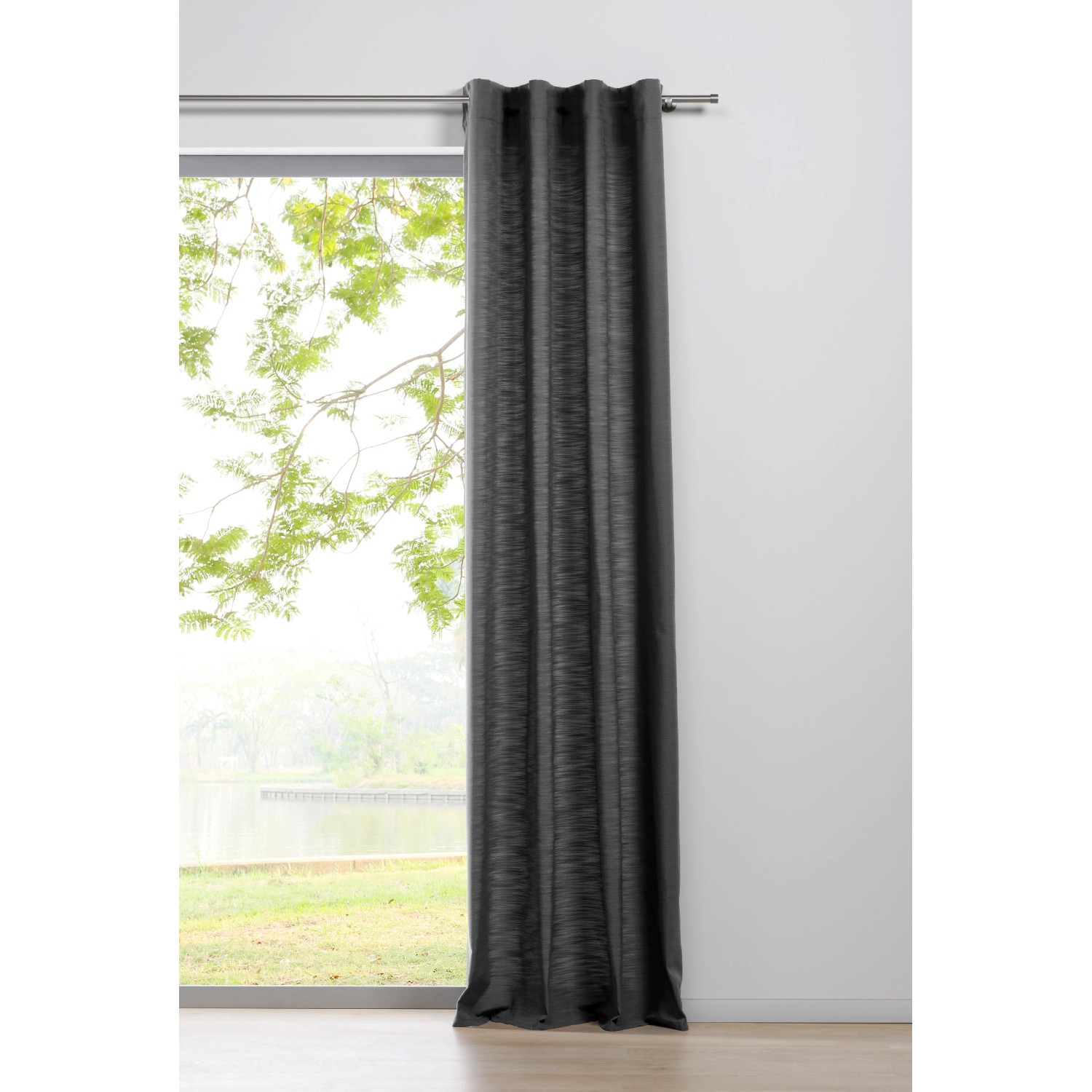 Grauer Mydeco Schlaufenschal Balance, 135x245 cm, blickdichter Fenstervorhang.