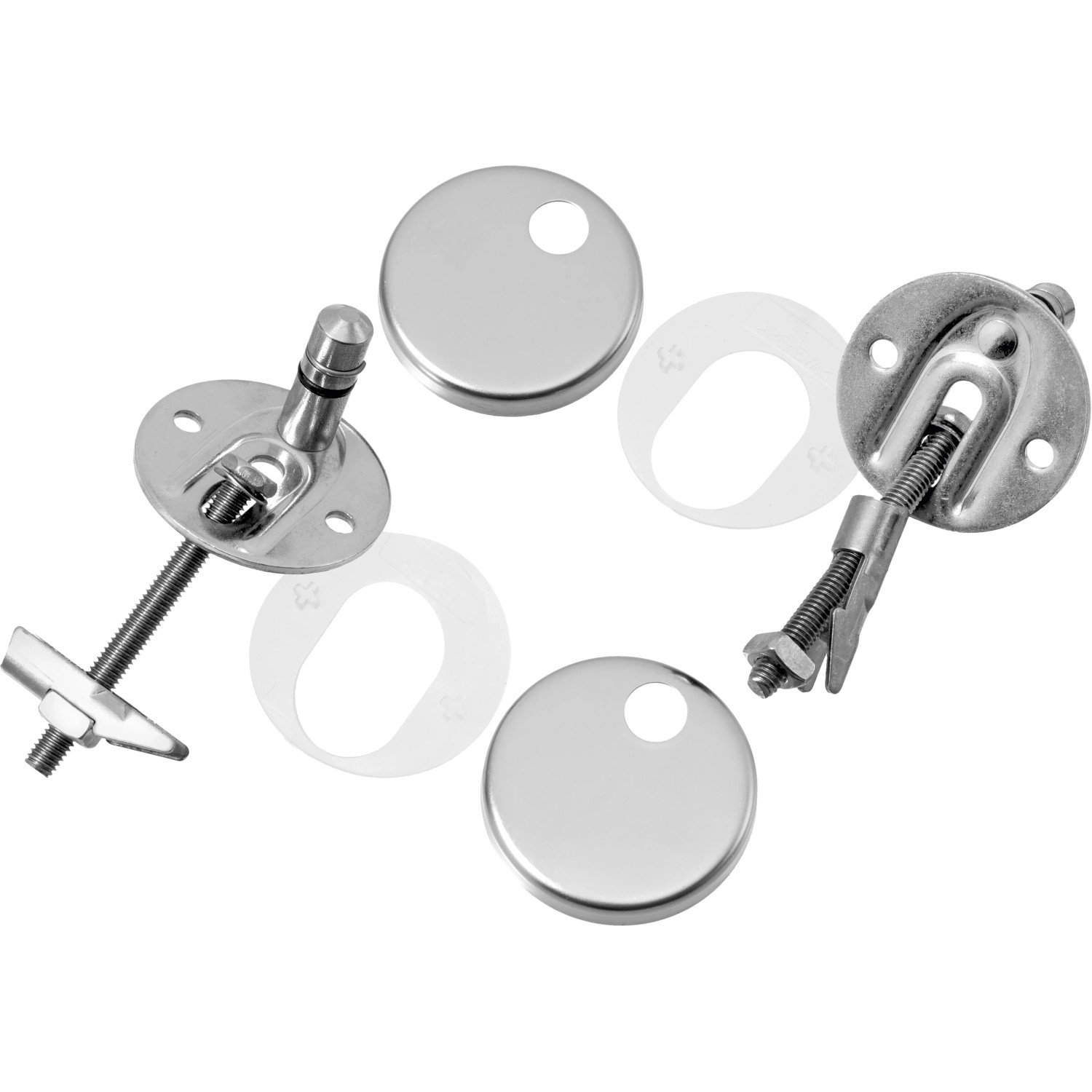 WC-Sitz Scharnier-Set in Chromoptik aus Edelstahl zur Befestigung von Toilettensitzen.