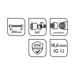 Details zum baliv Metall Brauseschlauch BSL-200.10: Länge, Verdrehschutz, Universal, KTW-Norm, Durchmesser.