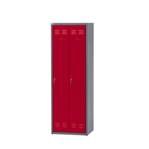 Dunkelroter Küpper Spind mit 2 Türen, Kleiderstangen und Haken, 180x60,2x48 cm.