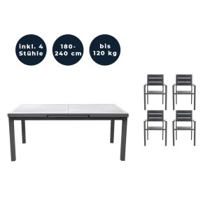 Home Deluxe Gartenmöbel-Set Calido Madera, 5-tlg., anthrazit, mit Ausziehtisch und 4 Stühlen.
