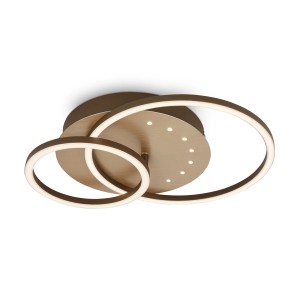 Moderne, braun-goldene LED-Deckenleuchte mit schwenkbaren LED-Dots für Wohnräume.