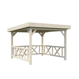 Naturbelassener Palmako Pavillon Lenna Set 301 aus Holz mit Geländer, 300x300 cm.