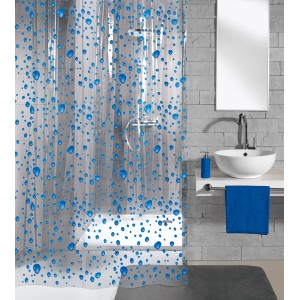 Kleine Wolke Duschvorhang Bubble Marineblau, transparent mit blauen Tropfen, 180x200 cm.