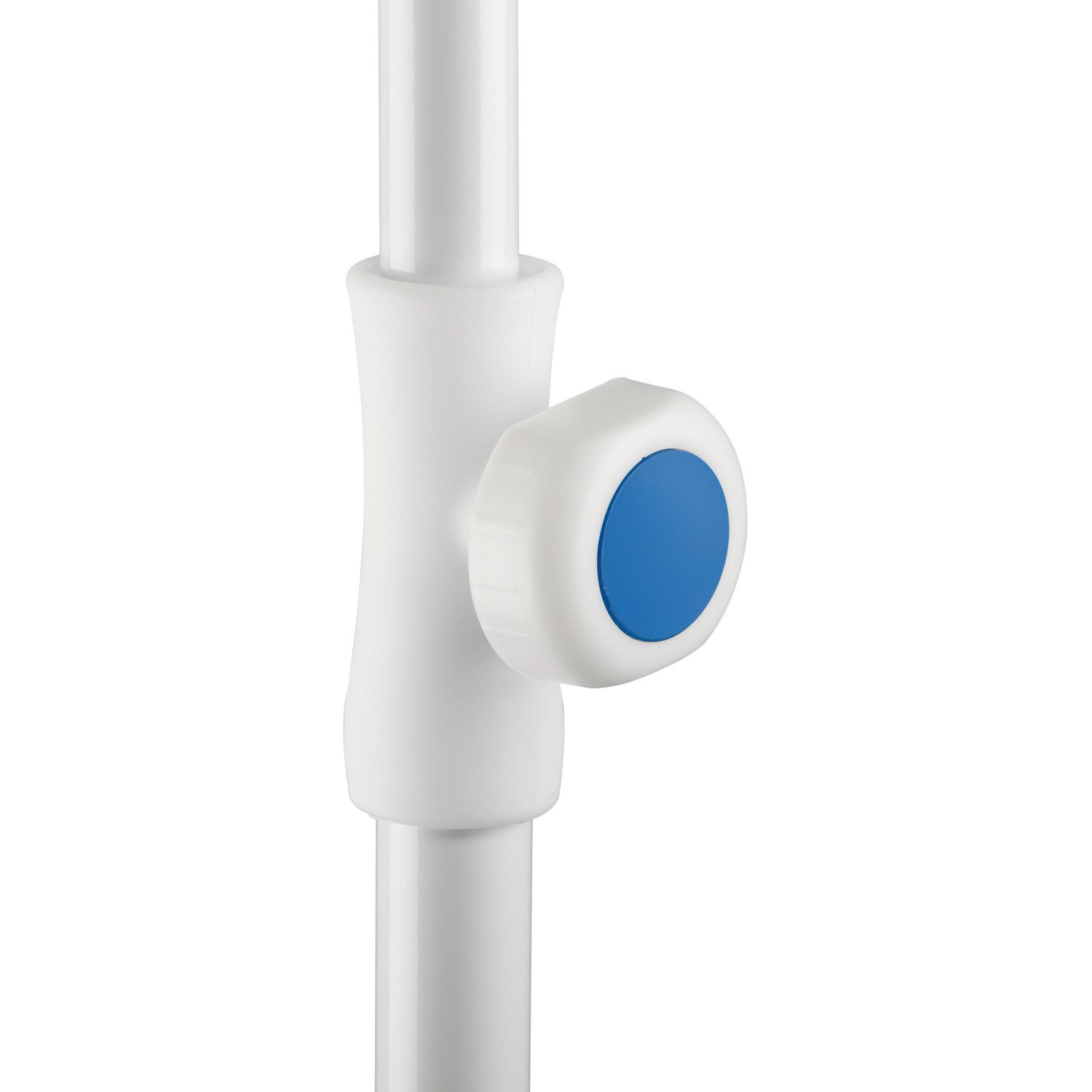 Detailaufnahme: Knickfunktion des blauen Schneider Balkonschirm Ibiza Ø 200 cm.