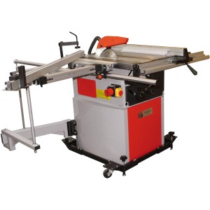 Holzmann Fahreinrichtung UFE300 unter Kreissäge, Transporthilfe für Werkstatt, mobil und robust.