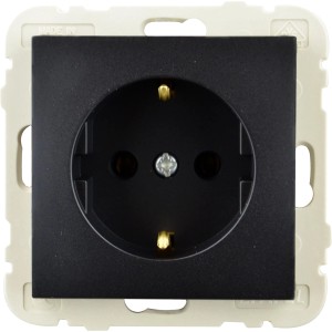 Schwarze E2 Elektro Unterputz-Steckdose, 1-fach, für den Innenbereich.