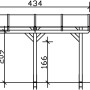 Technische Zeichnung der Skan Holz Terrassenüberdachung Siena, 434x400 cm, Eiche hell.