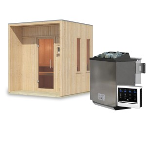 Karibu Saunahaus "Almeria" mit Ofen 9 kW Bio Extern Naturbelassen