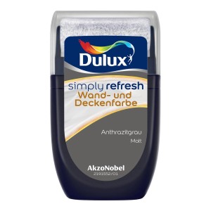 Dulux Simply Refresh Tester Anthrazitgrau matt mit integrierter Mini-Rolle.