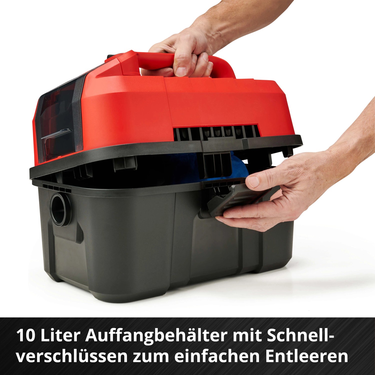 Einhell Akku-Nass-Trockensauger TE-VC 18/10 Li-Solo mit 10L Behälter und Schnellverschluss.